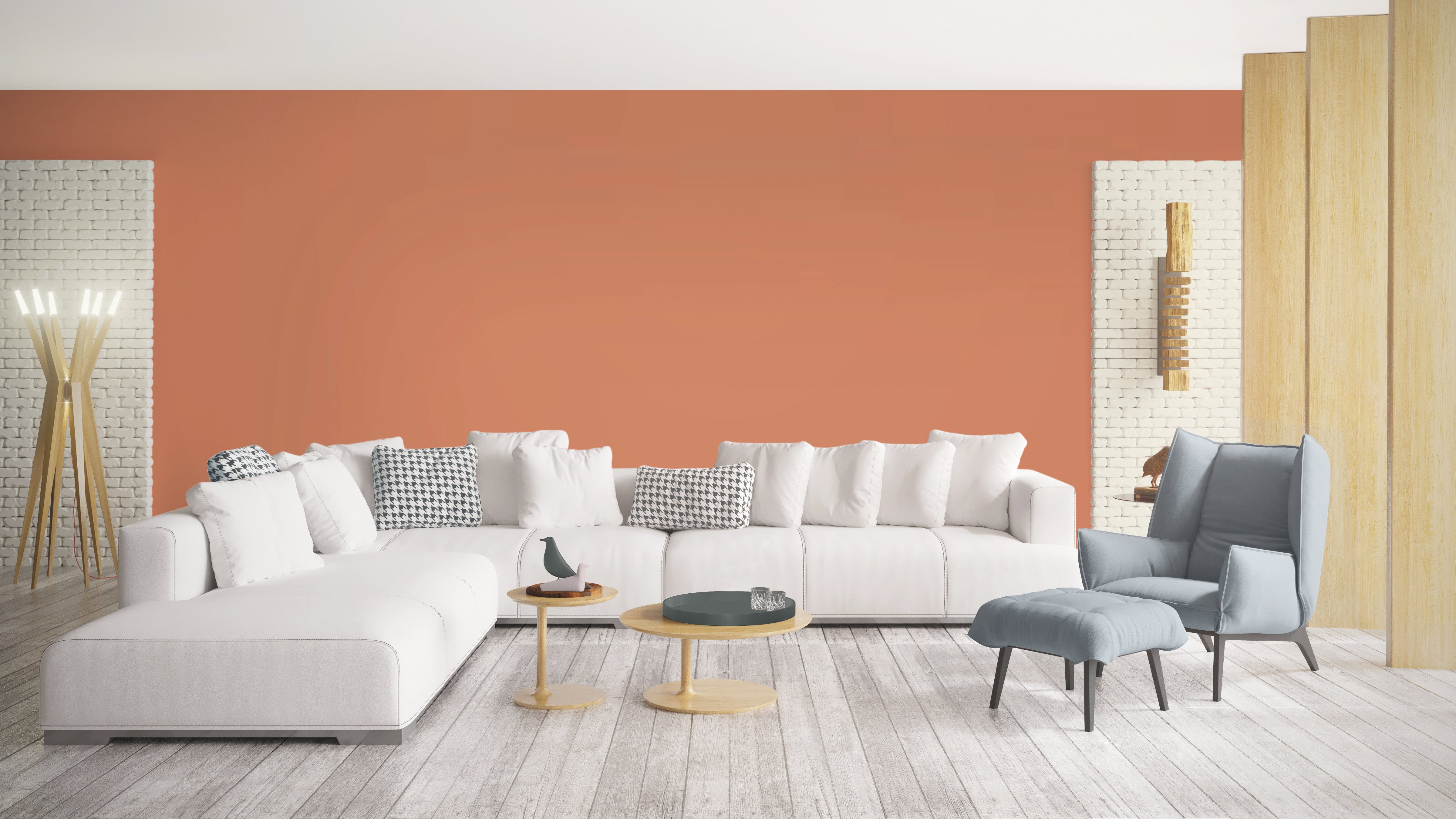 Salon réalisé avec de la peinture intérieure dans les tons orangés